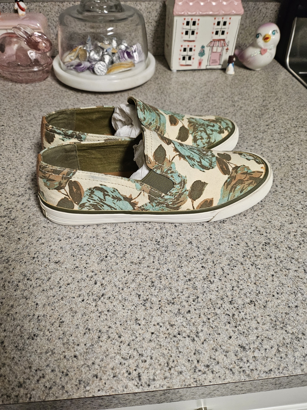 Tory Burch Floral Canvas Slip-On Sneakers in Cream, Mint & Brown - Picture 15 of 16